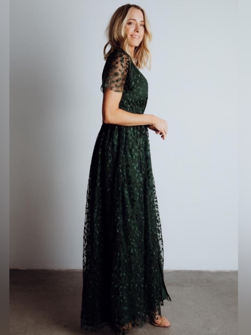 Baltic Born Forest Green Lace Maxi Dress with V-Neck - Picture 3 of 7